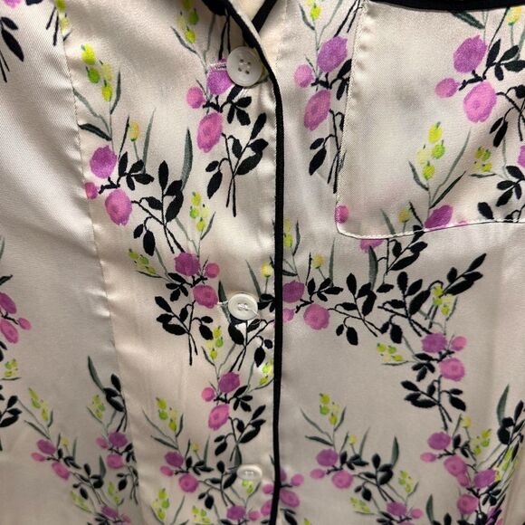 Zara Ecru printed piped floral button down shirt NWOT - Picture 7 of 14